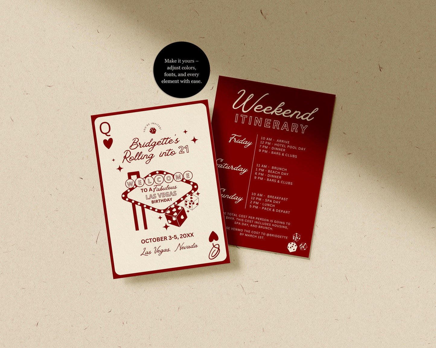 Vegas Birthday Invitation Template: Lucky in Life Casino Theme (Digital Download, Canva Template)