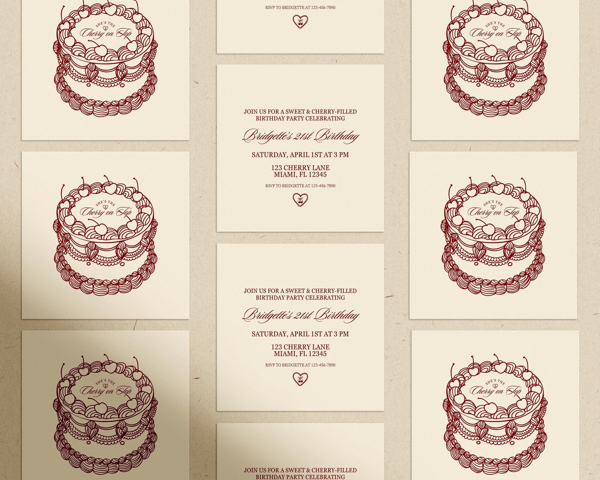 Cherry On Top Birthday Invitation: Romantic Coquette Theme Vintage Cake Cut-Out (Digital Template)