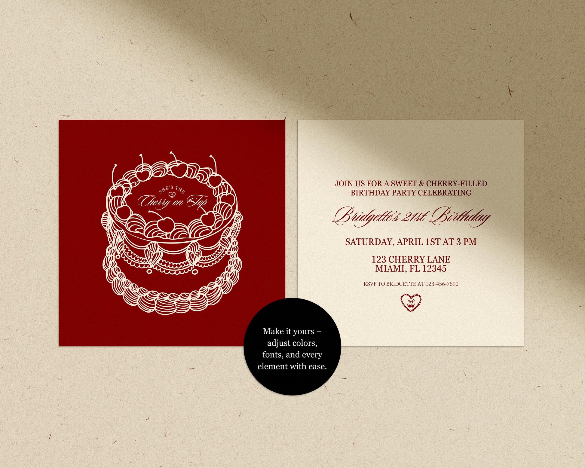Cherry On Top Birthday Invitation: Romantic Coquette Theme Vintage Cake Cut-Out (Digital Template)