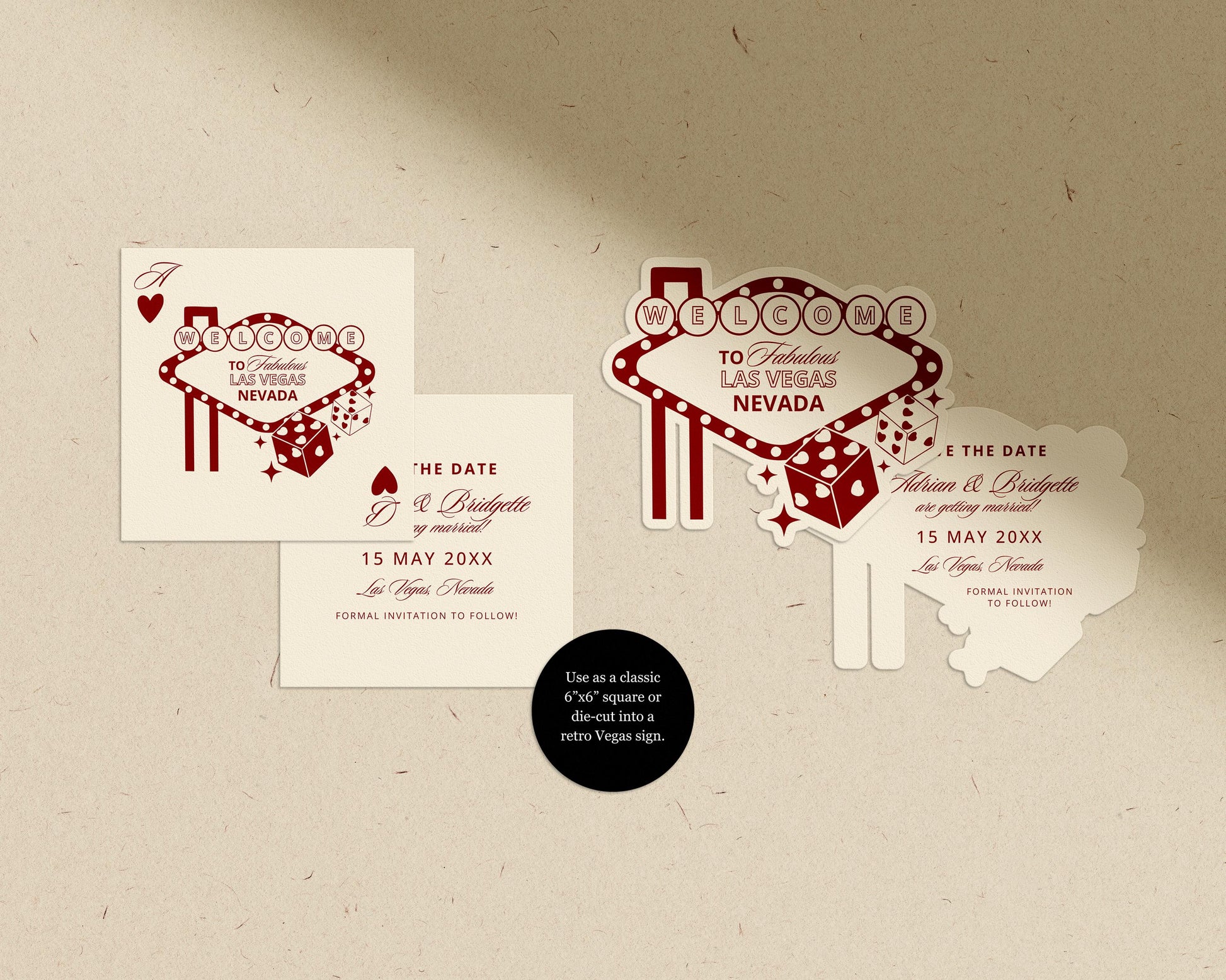 Vegas Wedding Invitation Suite Template: Lucky in Love Playing Cards Theme (Digital Download, Canva Templates)