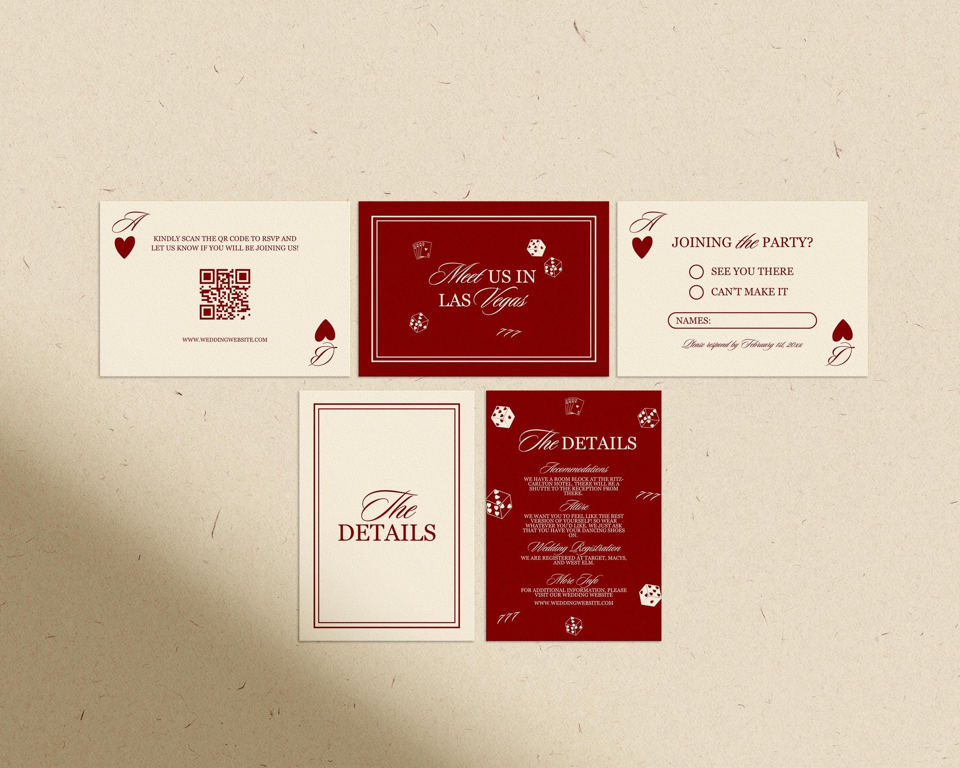 Vegas Wedding Bundle Templates: Lucky in Love Playing Cards Theme Invite, Save the Date, Details, and RSVP (Canva Templates)