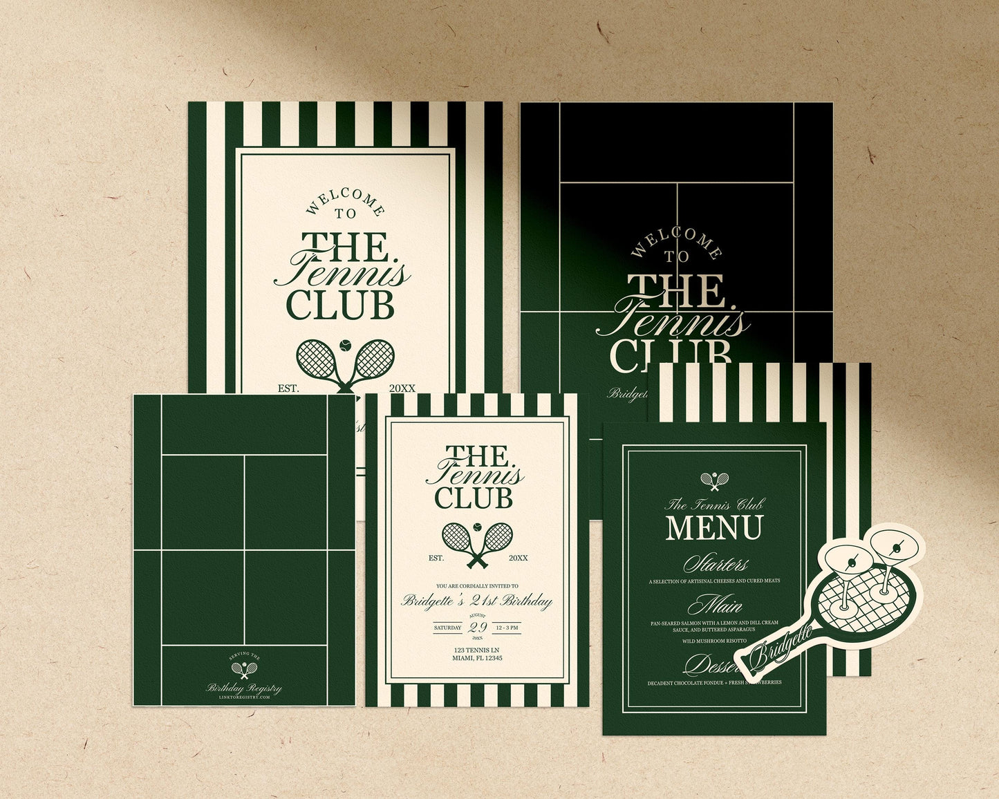 Country Club Tennis Party Template Bundle Editable Old Money Tennis Bridal Shower Invitation Country Club Welcome Sign Tennis Menu Design