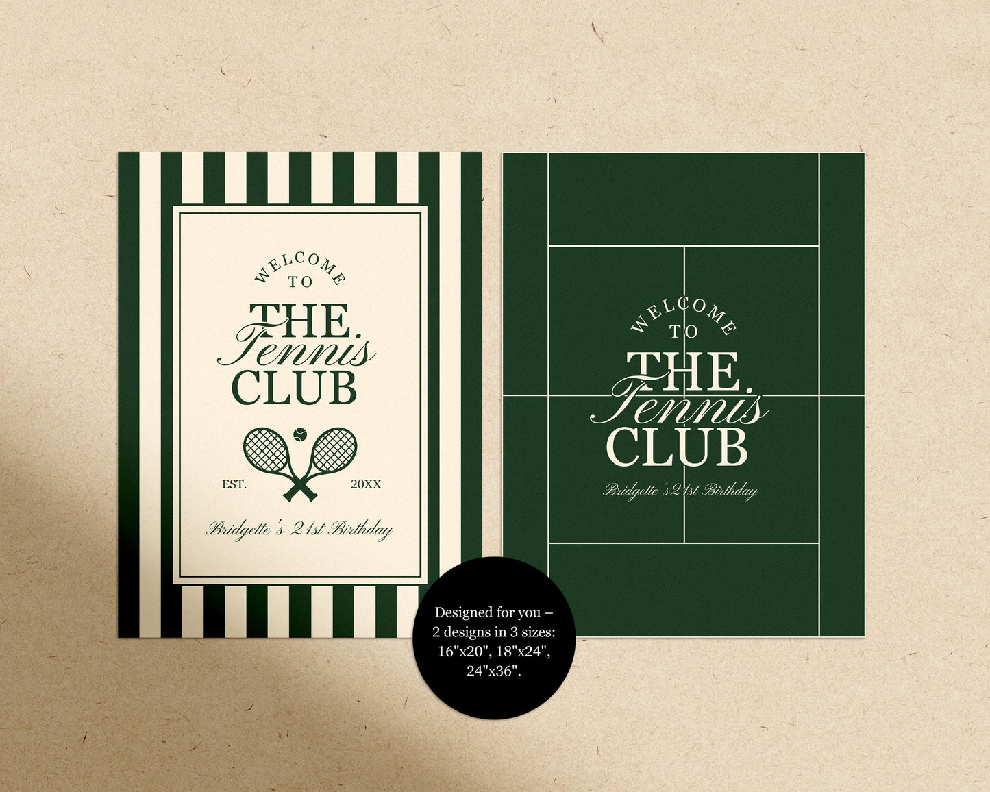 Country Club Tennis Party Template Bundle Editable Old Money Tennis Bridal Shower Invitation Country Club Welcome Sign Tennis Menu Design