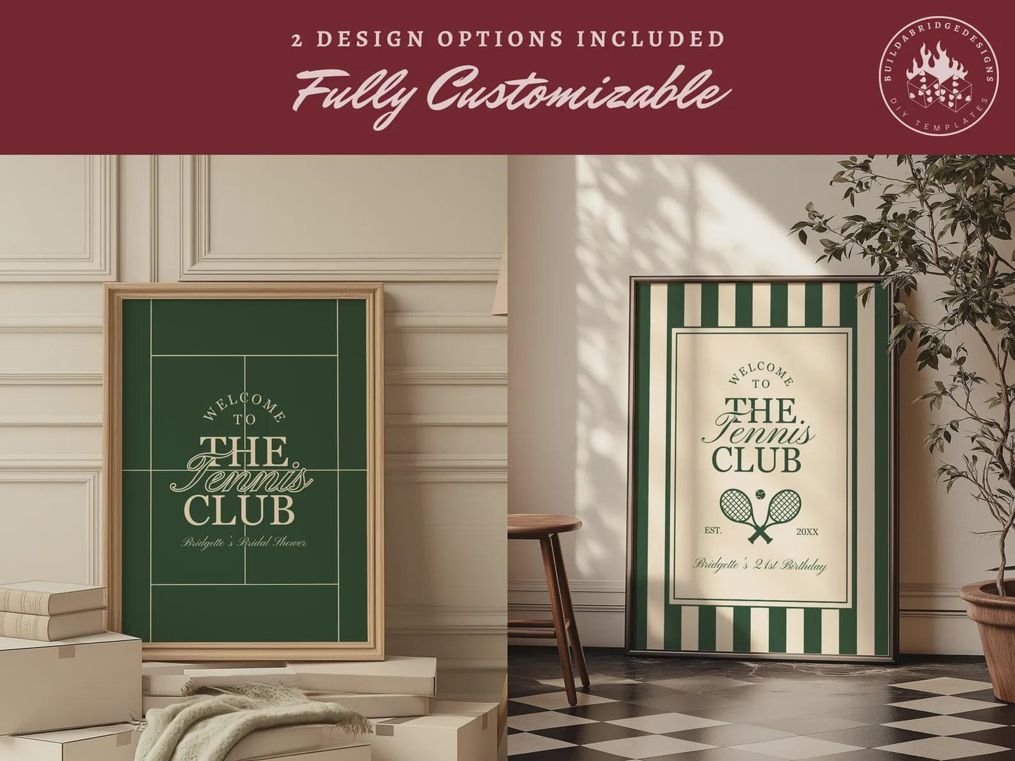 Country Club Tennis Party Template Bundle Editable Old Money Tennis Bridal Shower Invitation Country Club Welcome Sign Tennis Menu Design