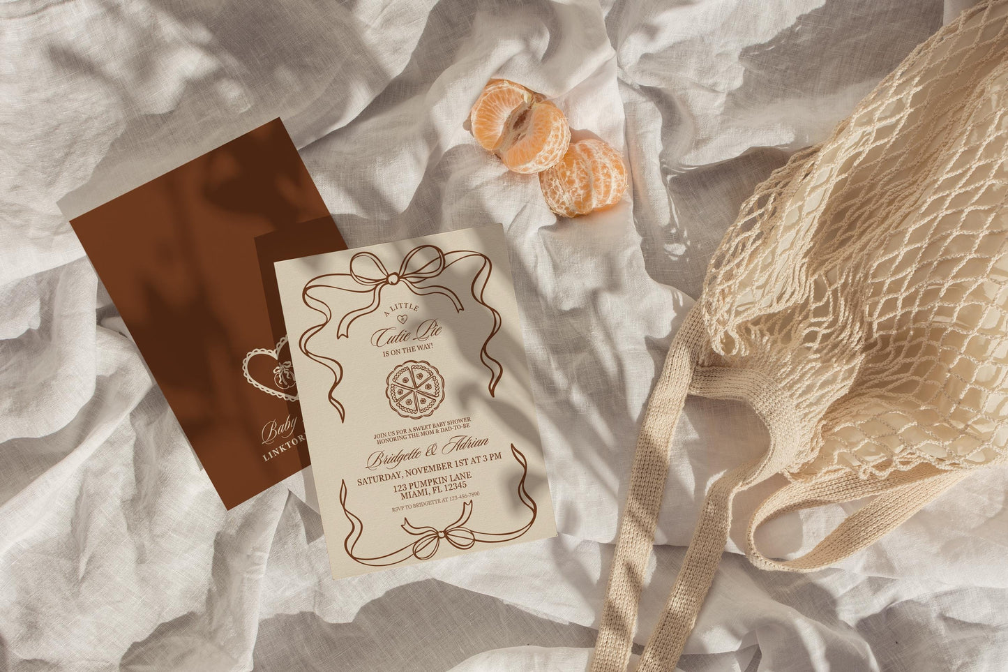 A Little Cutie Pie Is on the Way Baby Shower Invitation Template: Fall Pumpkin Pie Themed Baby Shower (Canva Template)