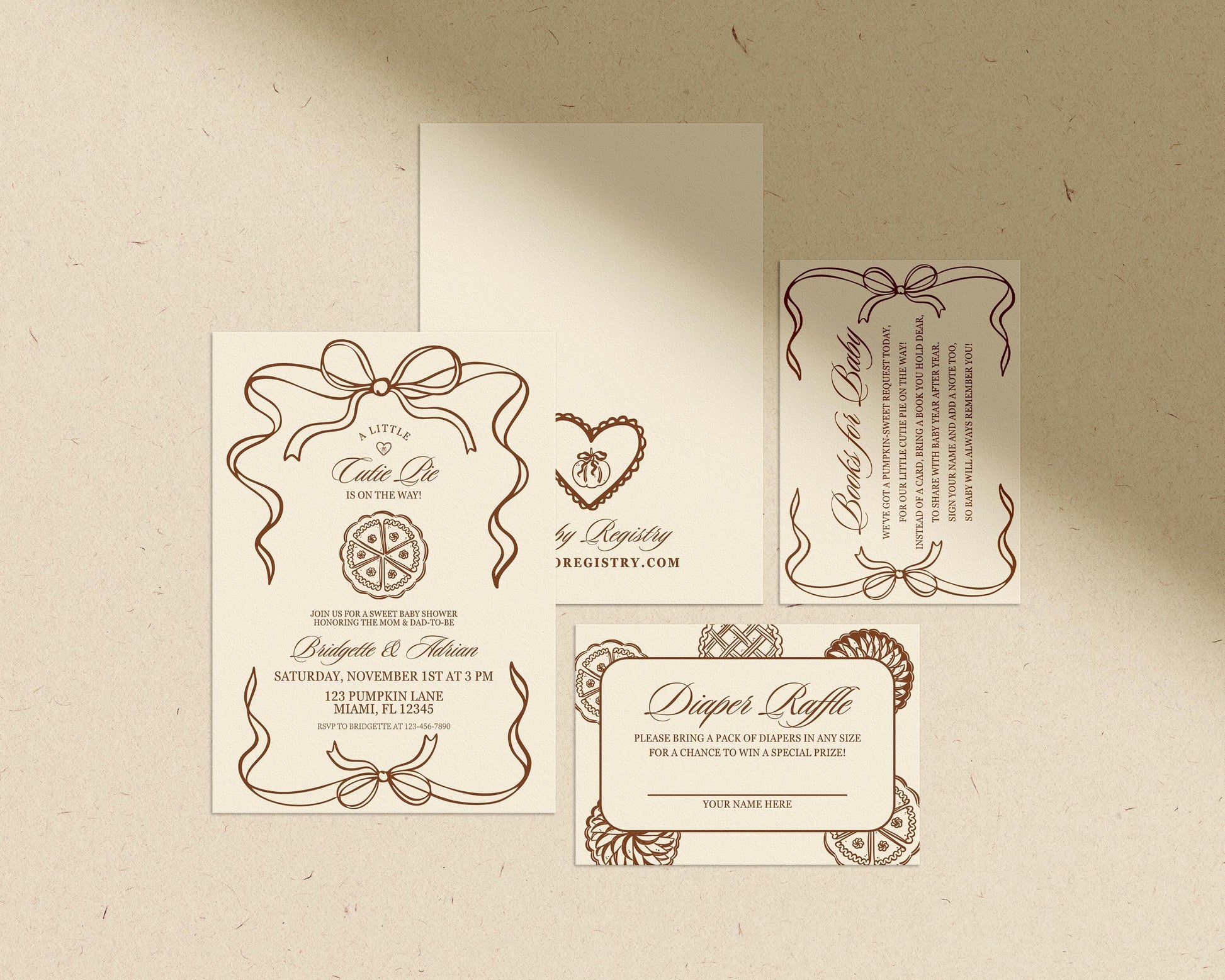 A Little Cutie Pie Is on the Way Baby Shower Invitation Suite: Fall Pumpkin Pie Baby Shower Theme (Canva Templates)
