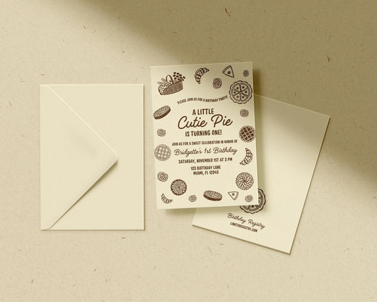 A Little Cutie Pie Is Turning One Birthday Invitation: Fall Cutie Pie Any Age Birthday Theme (Canva Template)