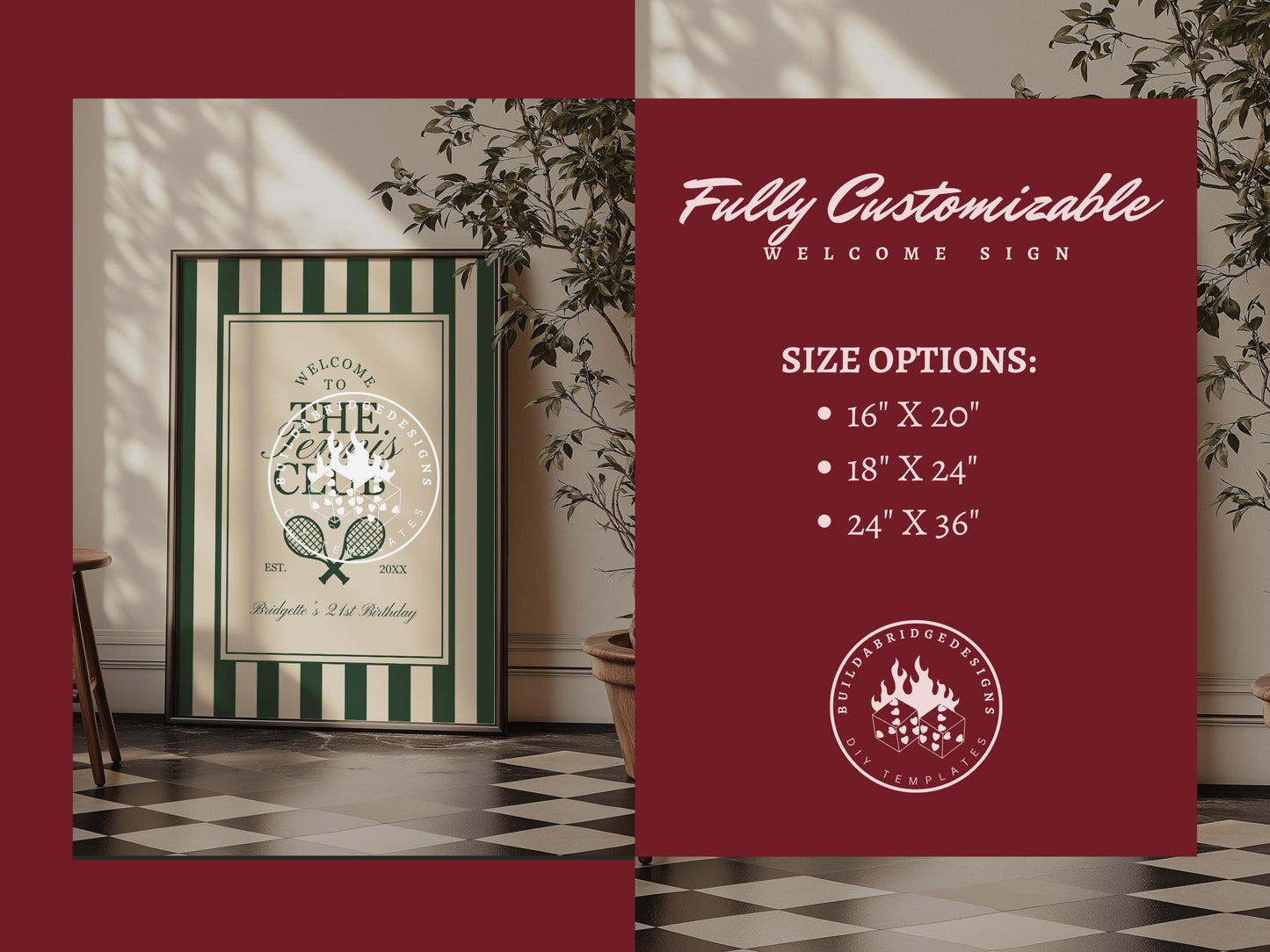 Tennis Club Welcome Sign Template Editable Country Club Welcome Sign Digital Template Old Money Tennis Theme Vintage Tennis Birthday Party