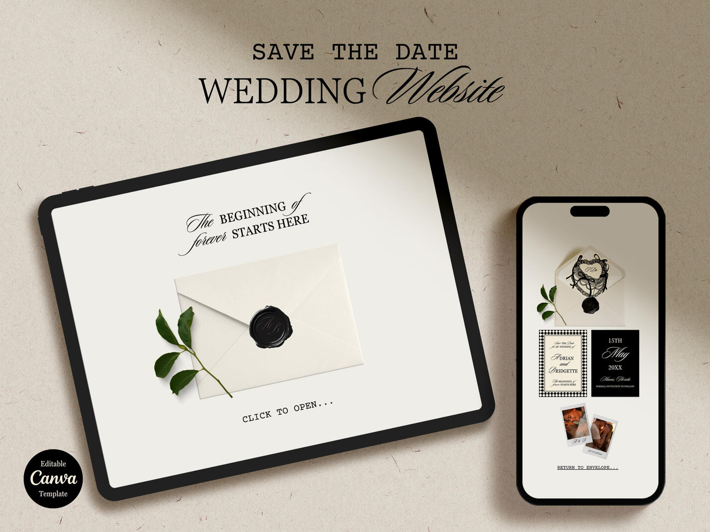 Minimalist Save the Date Website Template Editable Wedding Website Classy Digital Wedding Invitation Canva Template Modern Website Template
