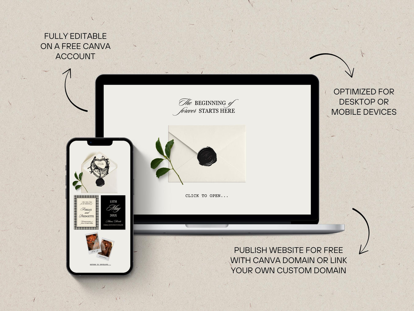 Modern Wedding Save the Date Website Template with RSVP Editable Minimal Wedding Website Canva Template Custom Wedding Save the Date Website