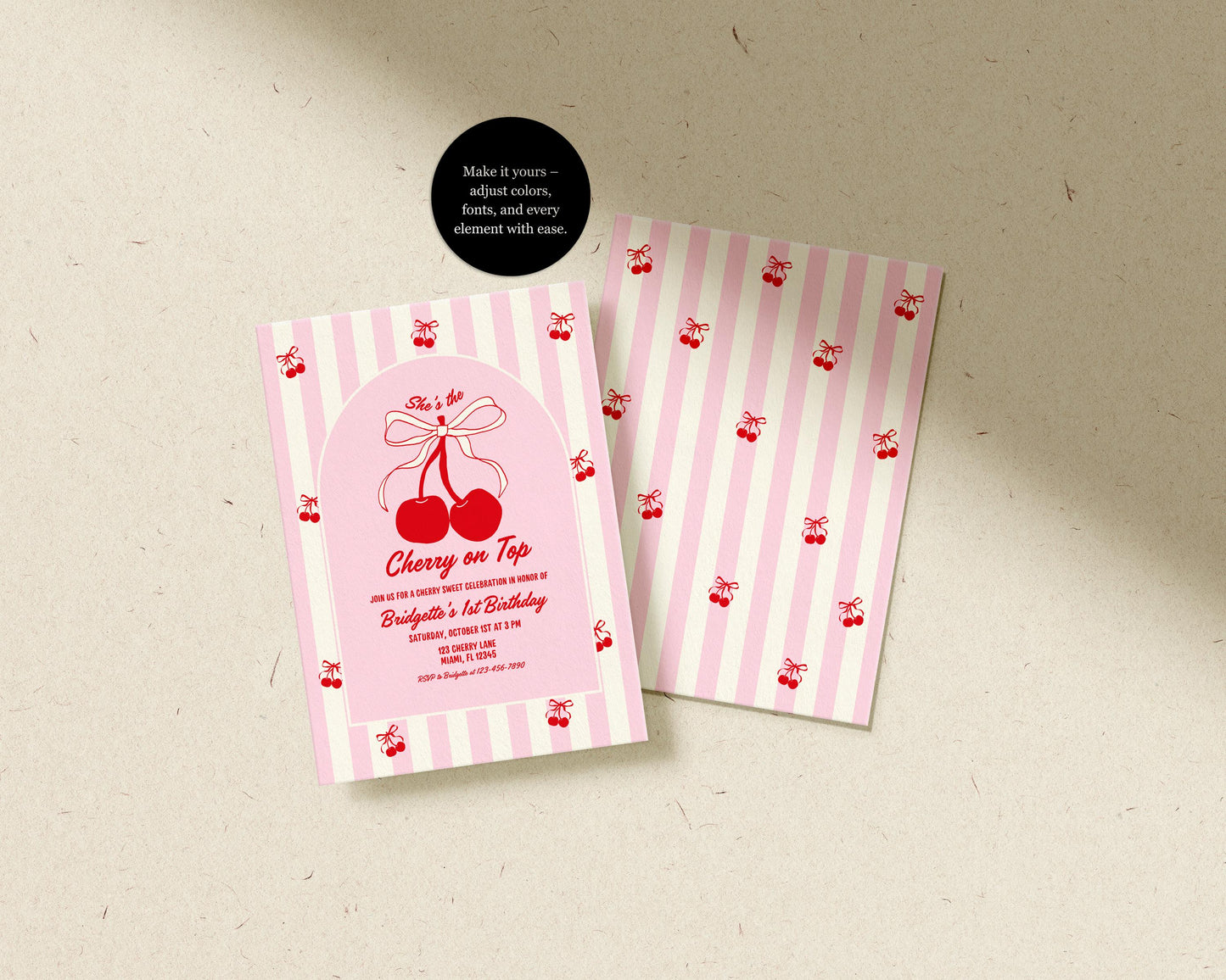 Cherry On Top Birthday Invitation Template Editable Cherry Sweet Romantic Coquette Birthday Cherry First Birthday Hand Drawn Cherry Invite