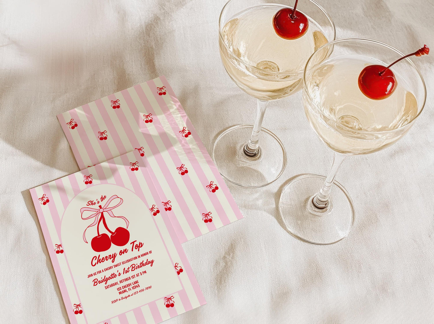 Cherry On Top Birthday Invitation Template Editable Cherry Sweet Romantic Coquette Birthday Cherry First Birthday Hand Drawn Cherry Invite