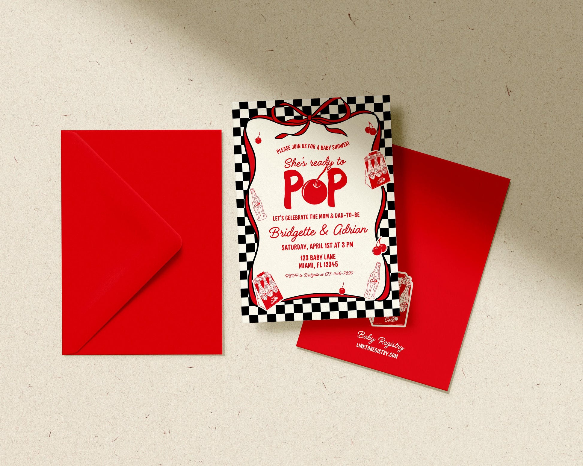 She's Ready to Pop Baby Shower Invitation Template Whimsical Hand-Drawn Vintage Cola Baby Shower Invite Gender Neutral Soda Baby Shower