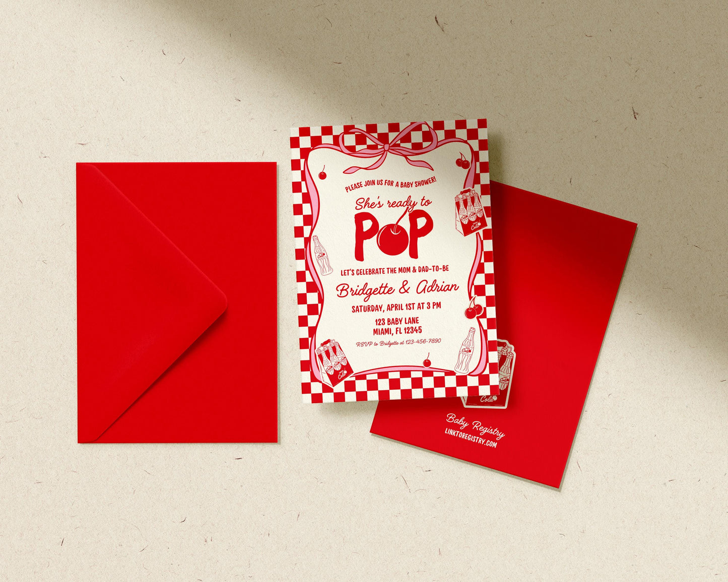 Ready to Pop Baby Shower Invitation Suite: Vintage Soda Pop Invite, Diaper Raffle and Books for Baby Templates (Canva Templates)