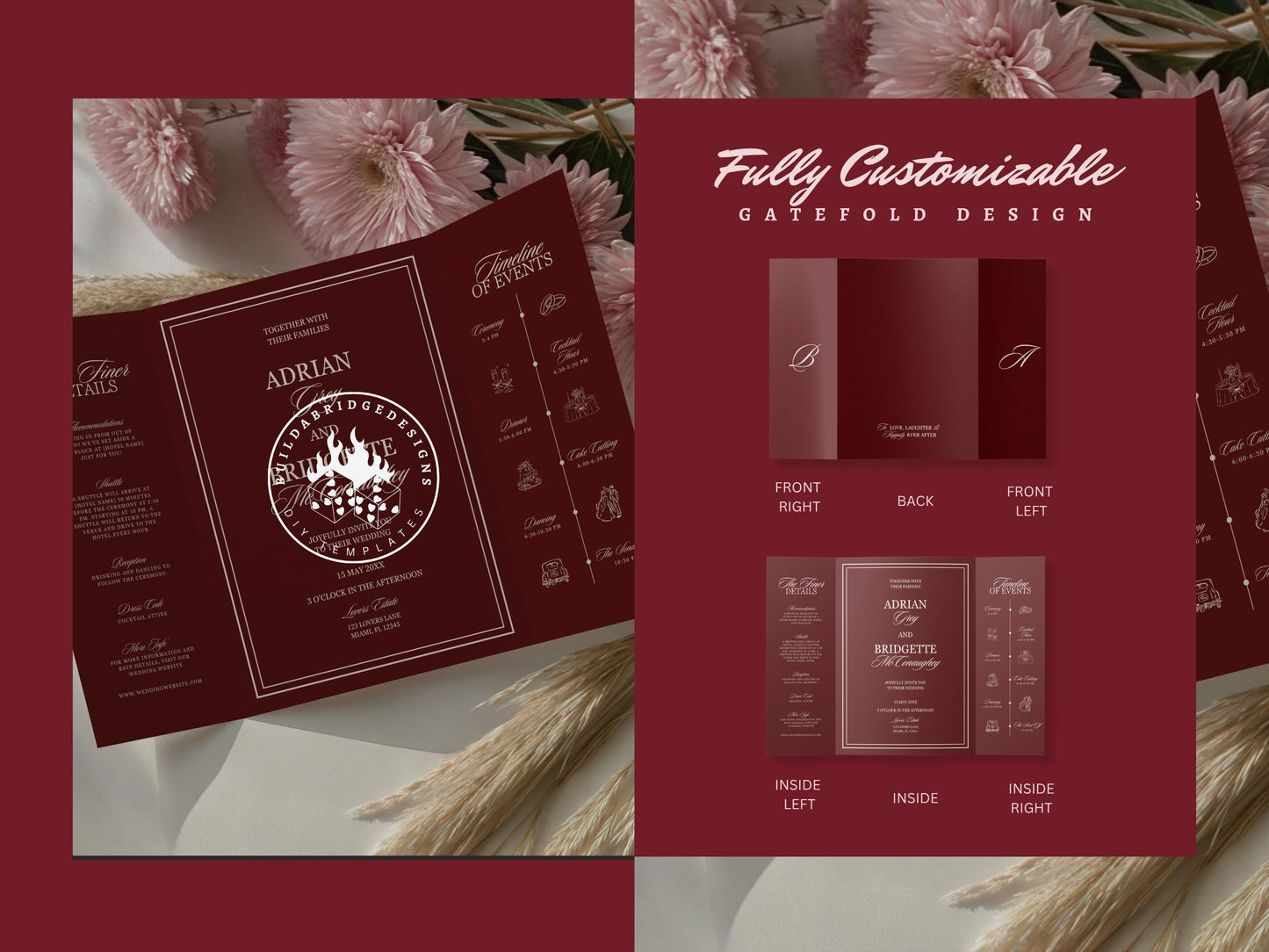 Wedding Invitation Template Gate Fold Design Mediterranean Wedding Invite Hand Drawn Romantic Wedding Template Editable Old Money Wedding
