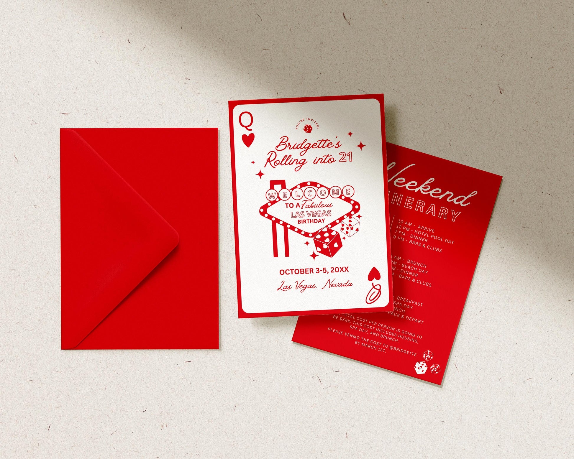 Vegas Birthday Invitation Template: Feeling Lucky Casino Theme Invite and Itinerary (Digital Download, Canva Template)