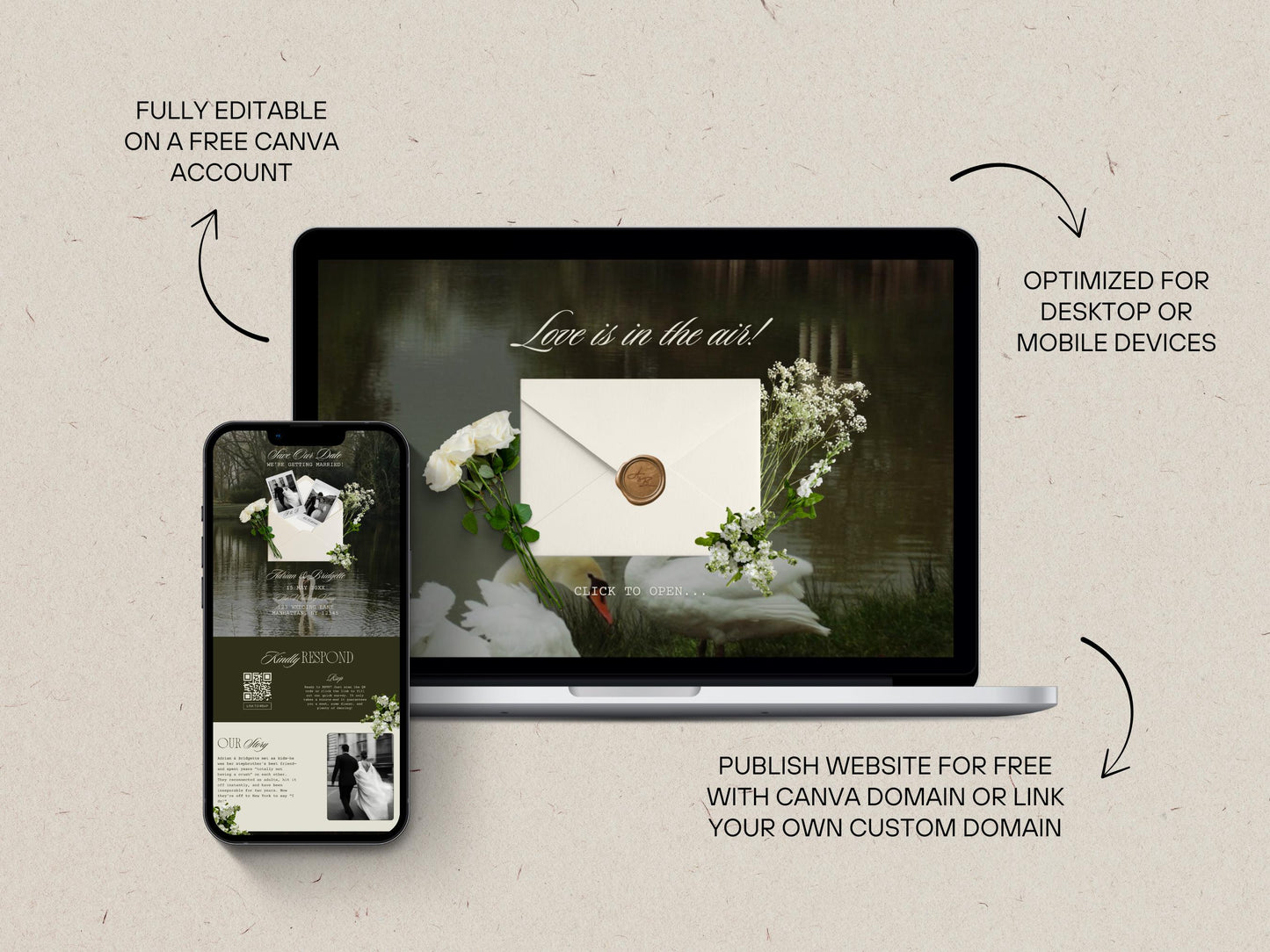 Elegant Floral Wedding Website Template: DIY Canva Invitation and Website (Digital Download)