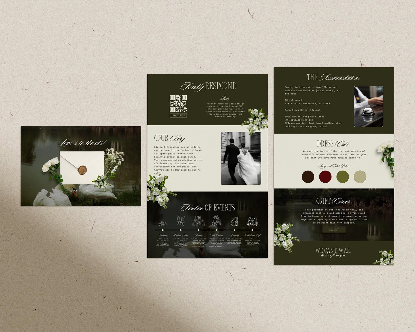 Moody Wedding Website Template: Elegant Floral Design Digital Wedding Invitation and Website (Canva Template)