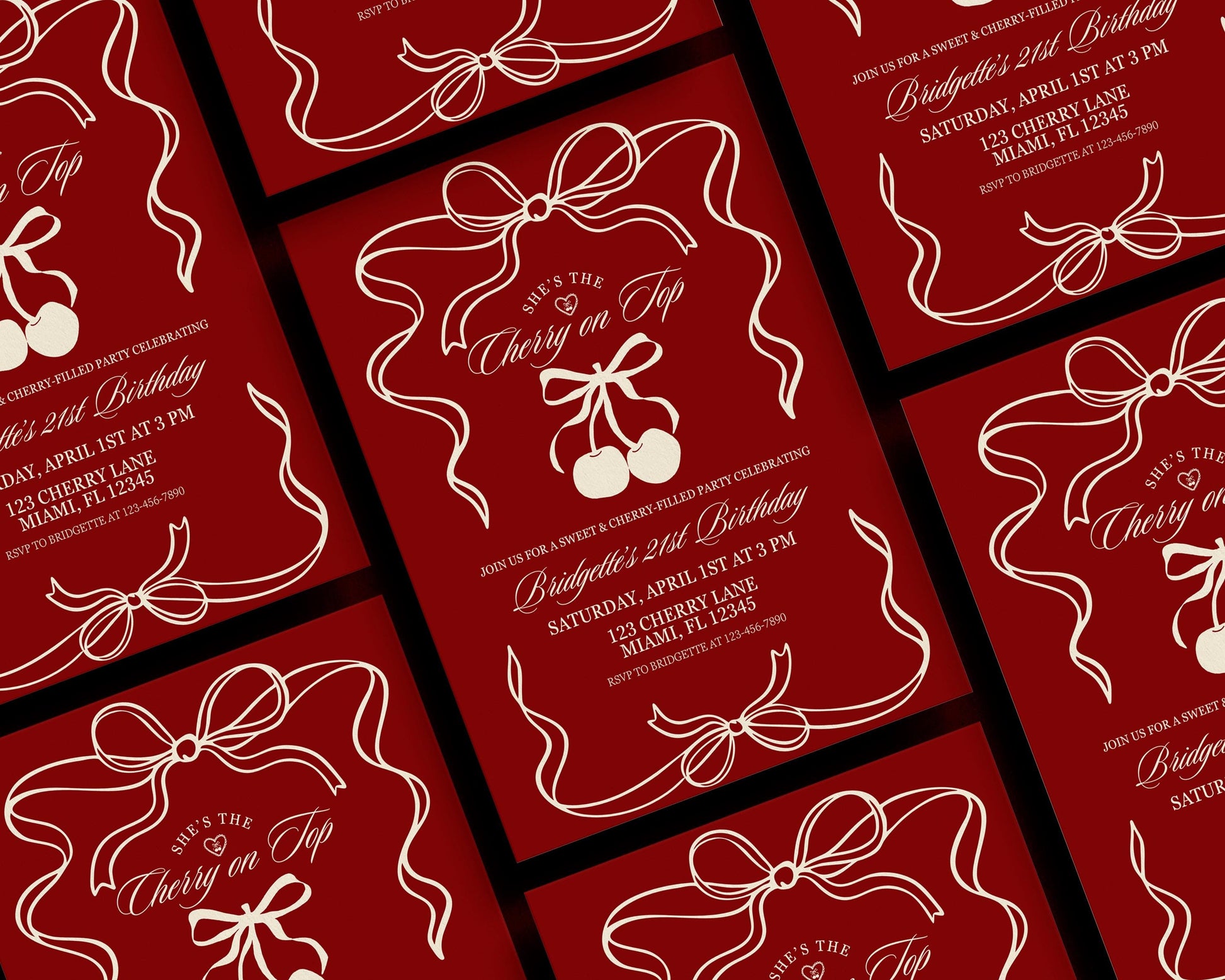 Cherry On Top Birthday Invitation: Romantic Coquette Theme (5x7 Digital Template)
