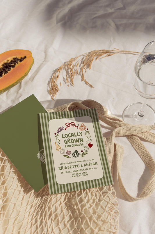 Fall Locally Grown Baby Shower Invitation Template Whimsical Autumn Farmers Market Hand Drawn Baby Shower Invite Custom Baby Sprinkle Invite