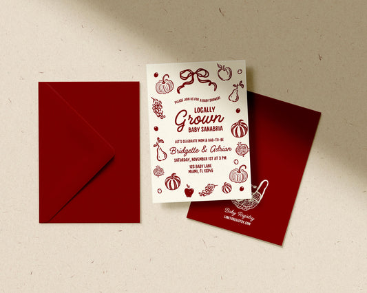 Fall Locally Grown Baby Shower Invitation Template Whimsical Autumn Farmers Market Hand Drawn Baby Shower Invite Custom Editable Invitation