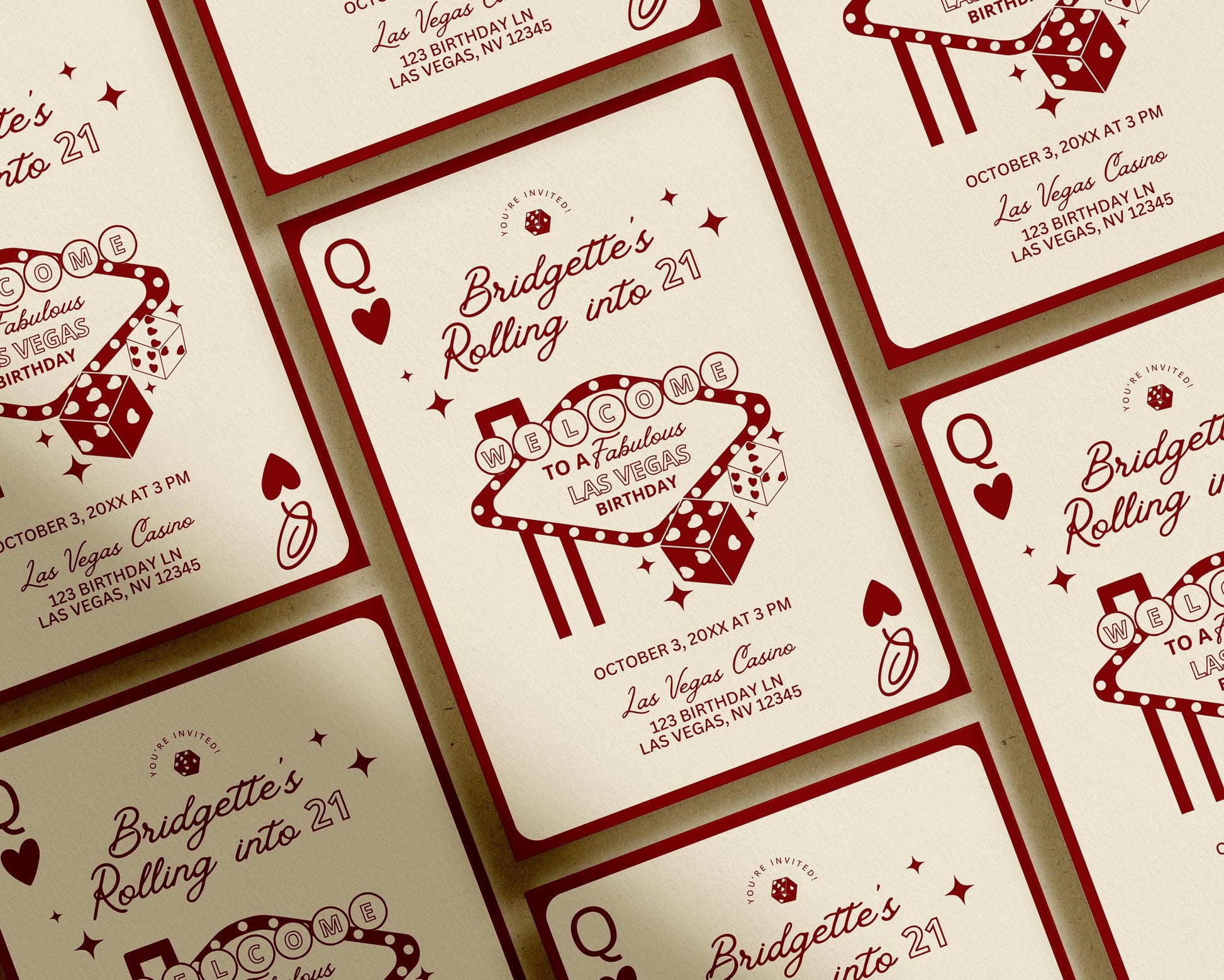 Vegas Birthday Invitation Template: Lucky in Life Casino Theme (Digital Download, Canva Template)