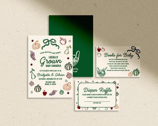 Fall Locally Grown Baby Shower Invitation Template Whimsical Autumn Farmers Market Hand Drawn Baby Shower Invite Custom Baby Sprinkle Invite