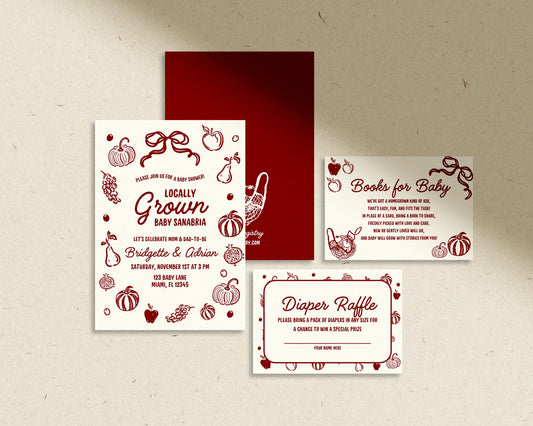 Fall Locally Grown Baby Shower Invitation Template Whimsical Autumn Farmers Market Hand Drawn Baby Shower Invite Custom Editable Invitation