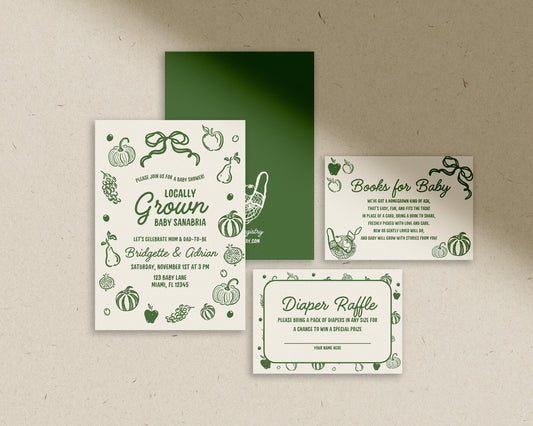 Fall Locally Grown Baby Shower Invitation Template Whimsical Autumn Farmers Market Custom Hand Drawn Baby Shower Handwritten Editable Invite