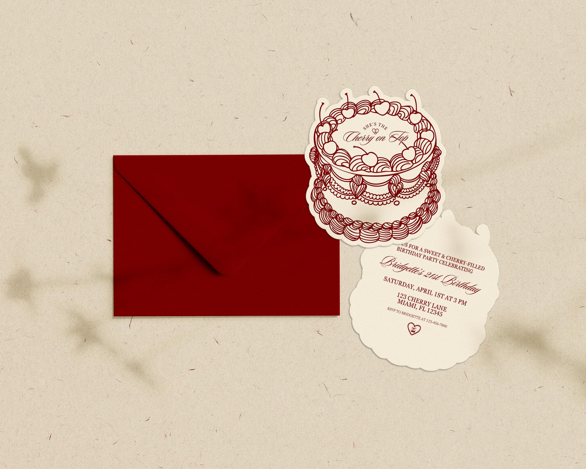 Cherry On Top Birthday Invitation: Romantic Coquette Theme Vintage Cake Cut-Out (Digital Template)