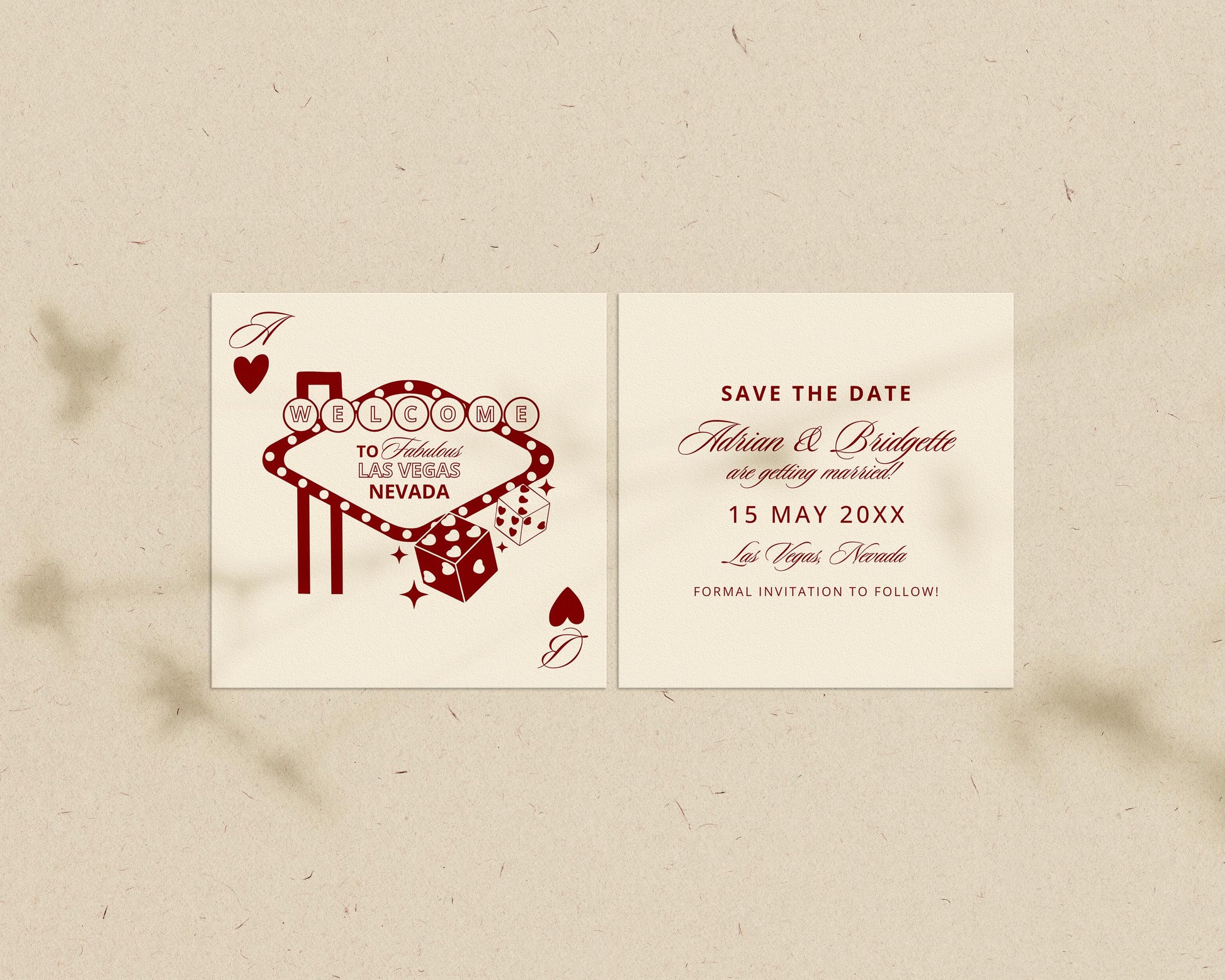 Vegas Wedding Invitation Suite Template: Lucky in Love Playing Cards Theme (Digital Download, Canva Templates)