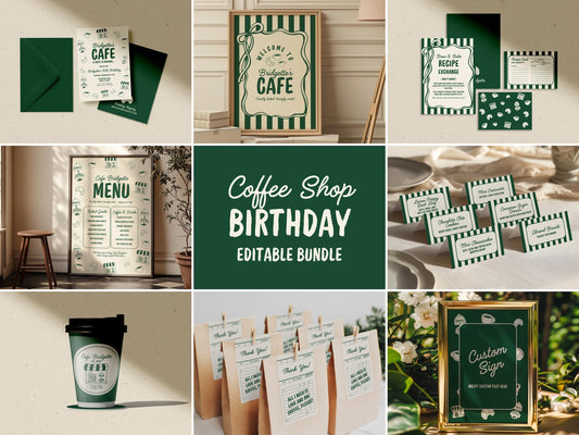 Cafe Birthday Bundle Templates Editable Home Coffee Shop Invitation Coffee Birthday Party is Brewing Home Cafe Menu Coffee Welcome Sign