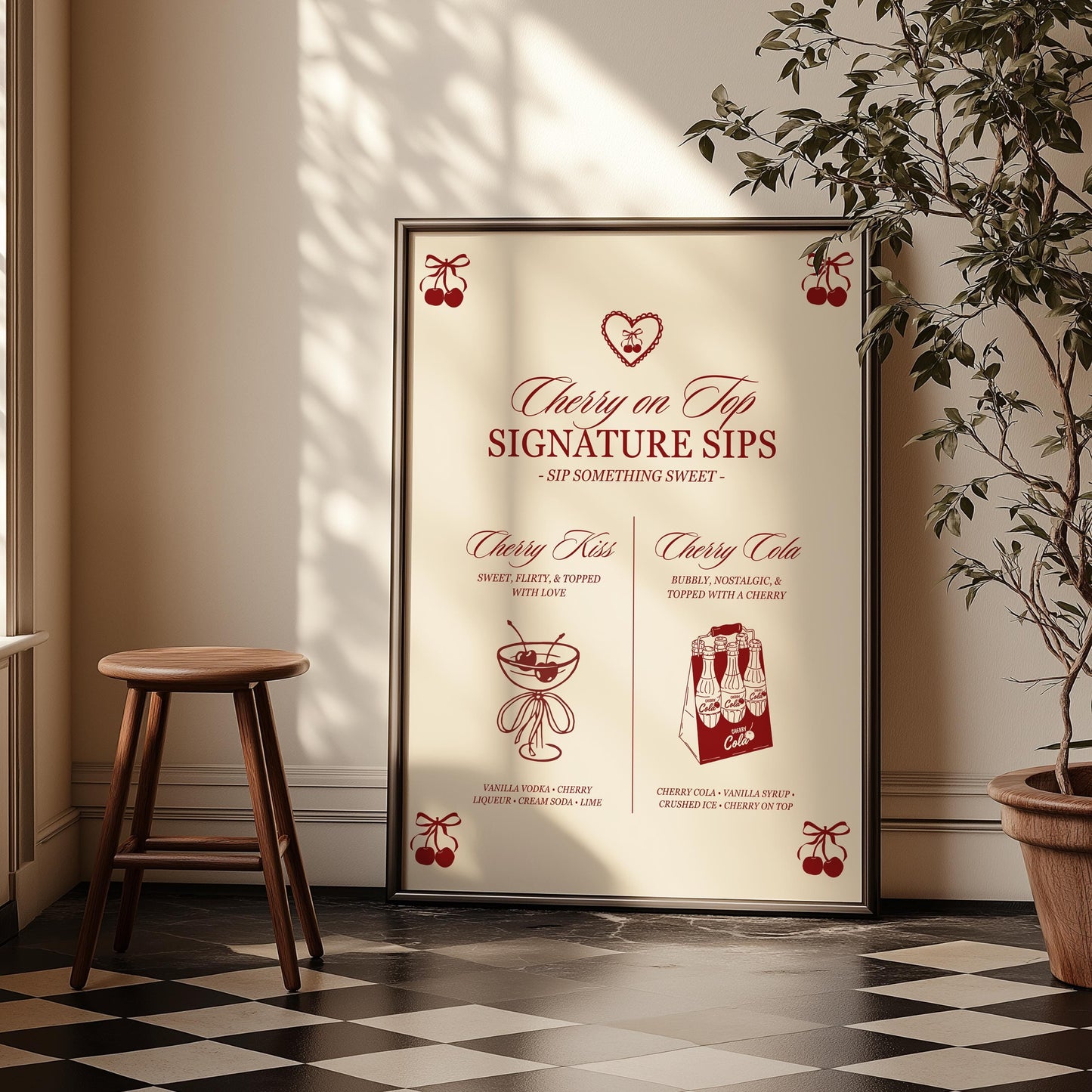 Cherry On Top Signature Drinks Menu Template Editable Romantic Cherry Drinks Menu She's the Cherry On Top Birthday Sign Template Cherry