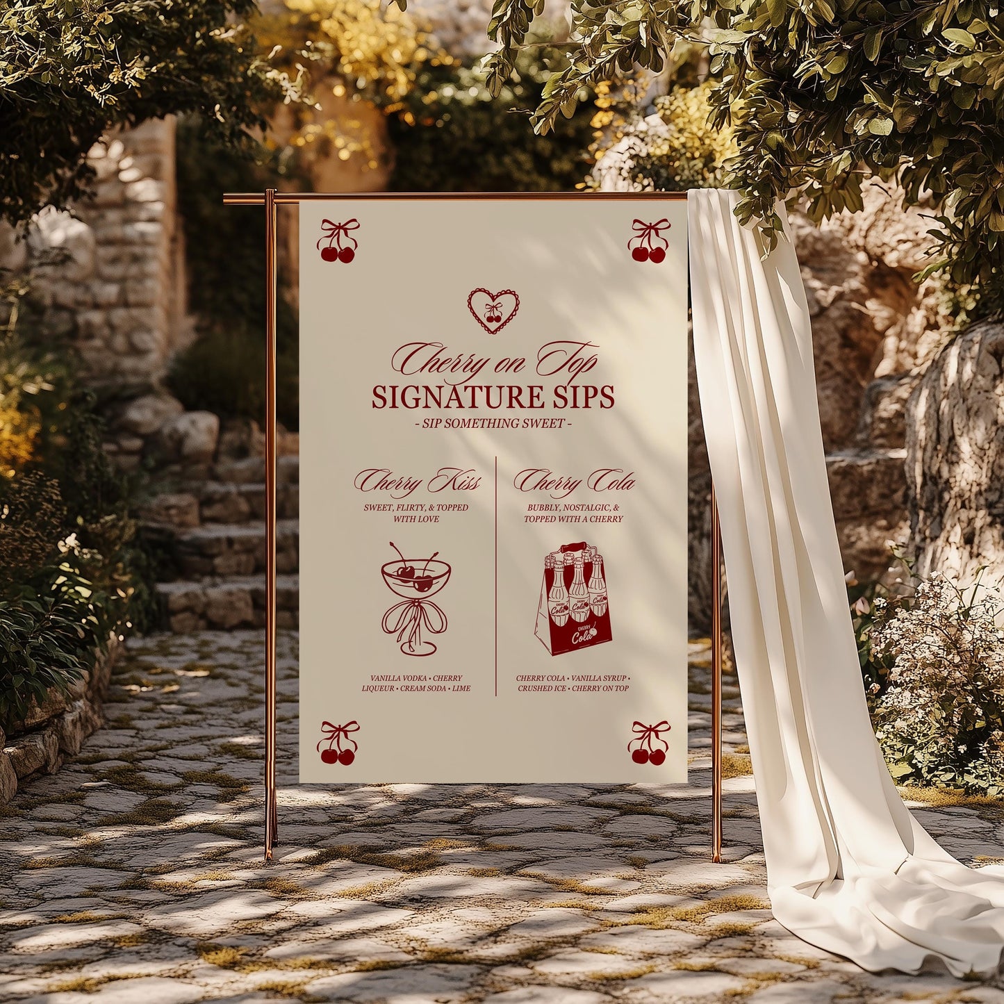 Cherry On Top Signature Drinks Menu Template Editable Romantic Cherry Drinks Menu She's the Cherry On Top Birthday Sign Template Cherry