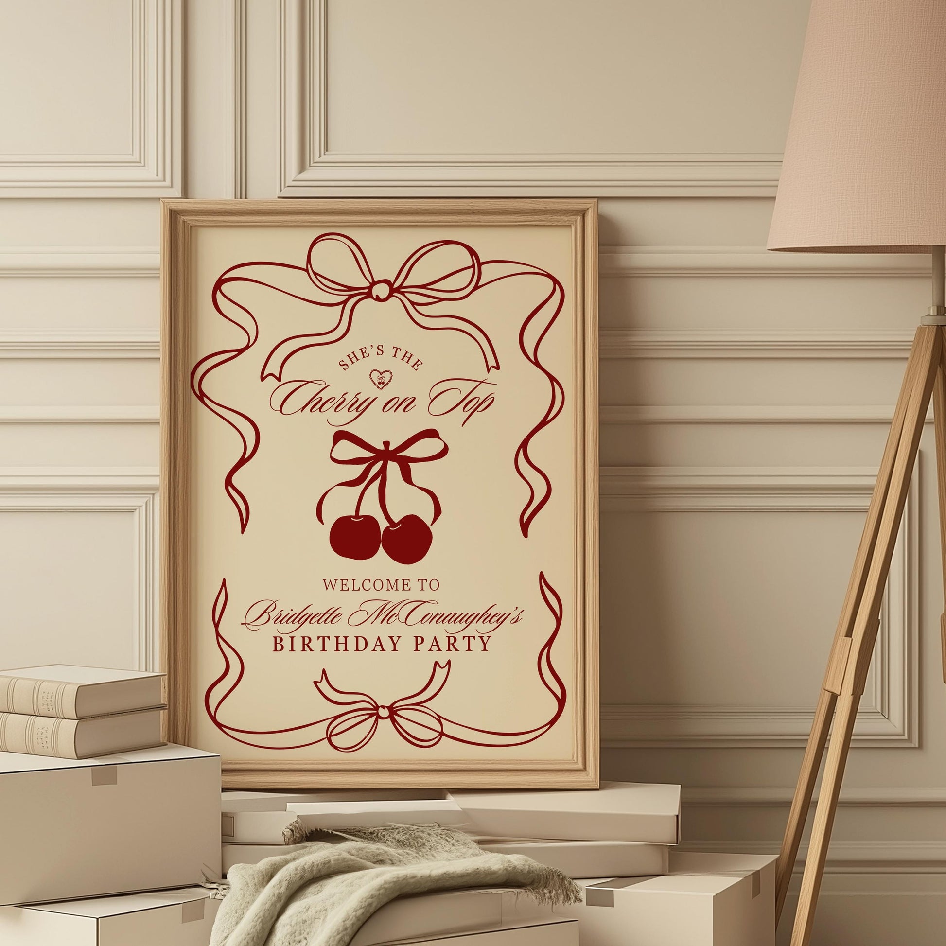Cherry On Top Birthday Welcome Sign Template Editable Romantic Coquette Cherry Birthday Sign Whimsical Hand Drawn Cherry Birthday Sign