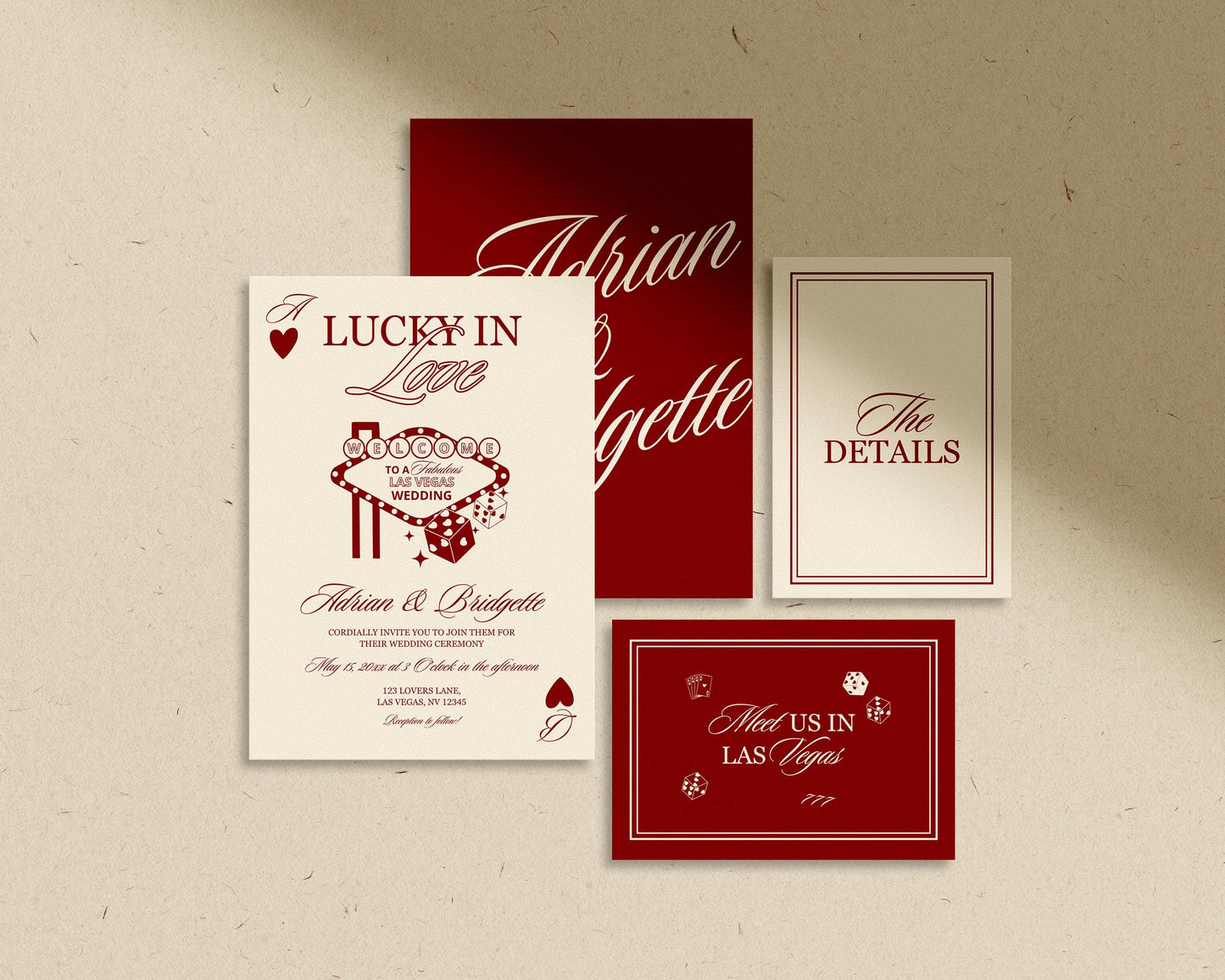 Vegas Wedding Bundle Templates: Lucky in Love Playing Cards Theme Invite, Save the Date, Details, and RSVP (Canva Templates)