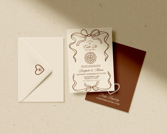 A Little Cutie Pie Is on the Way Baby Shower Invitation Template: Fall Pumpkin Pie Themed Baby Shower (Canva Template)