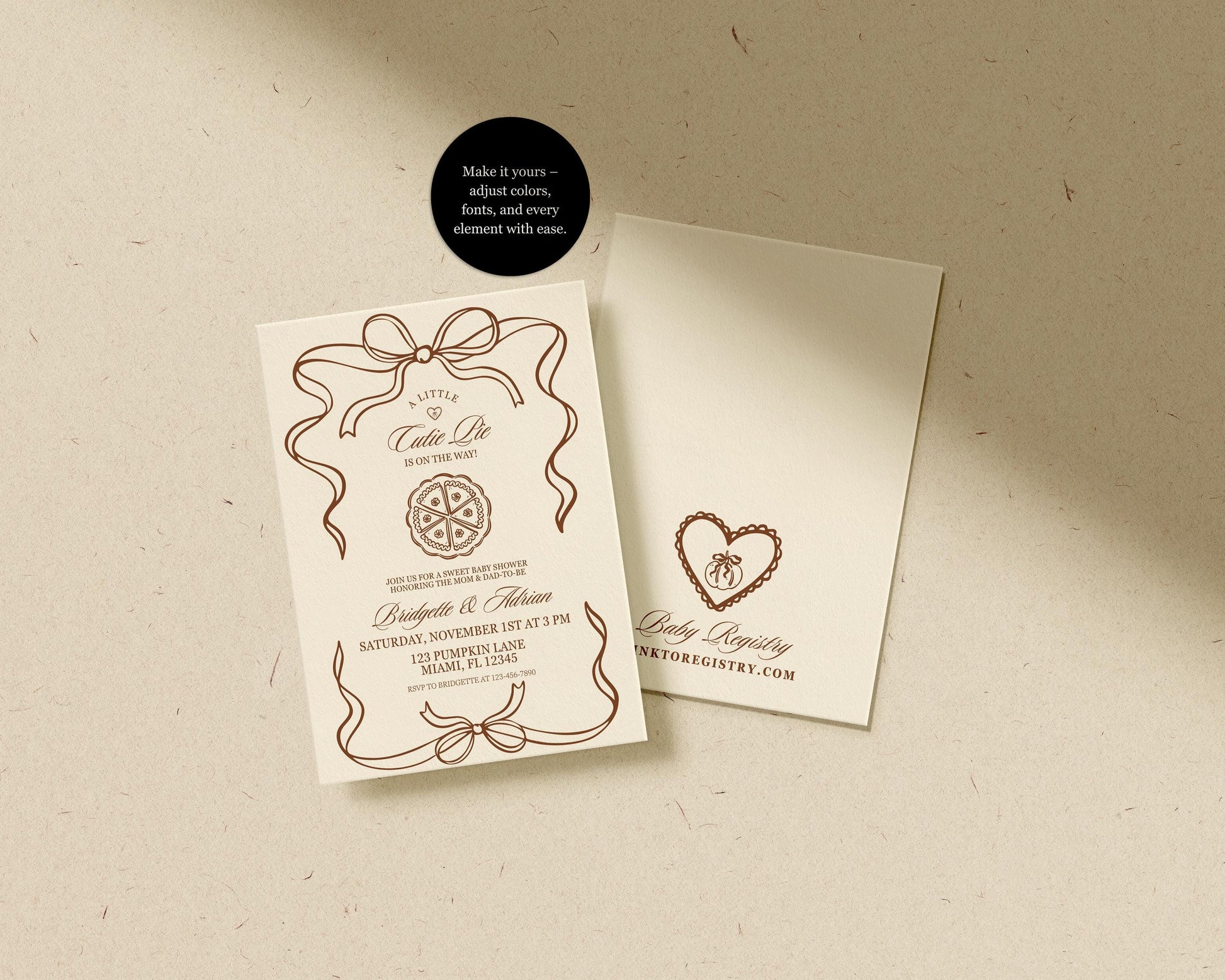 A Little Cutie Pie Is on the Way Baby Shower Invitation Template: Fall Pumpkin Pie Themed Baby Shower (Canva Template)