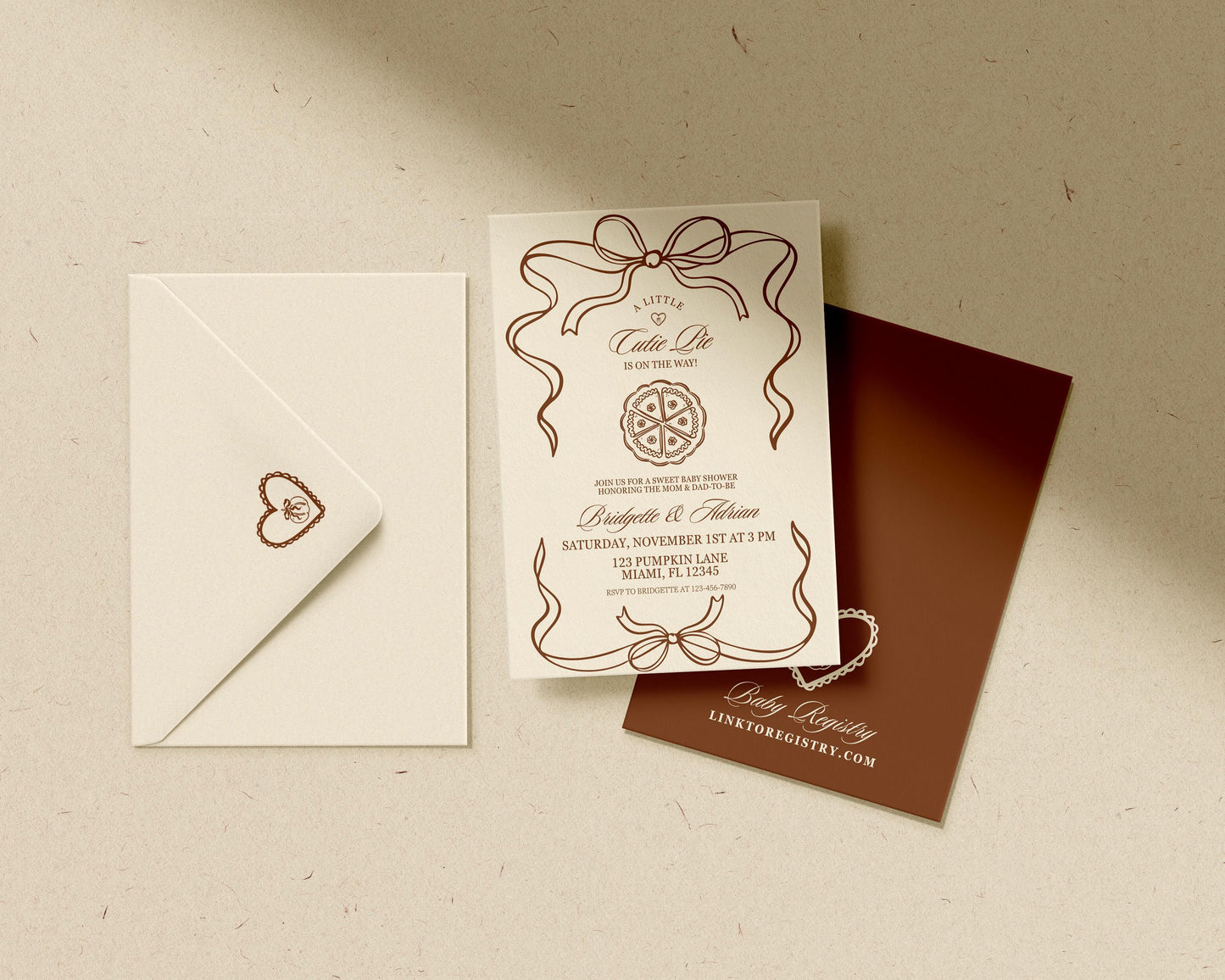 A Little Cutie Pie Is on the Way Baby Shower Invitation Suite: Fall Pumpkin Pie Baby Shower Theme (Canva Templates)