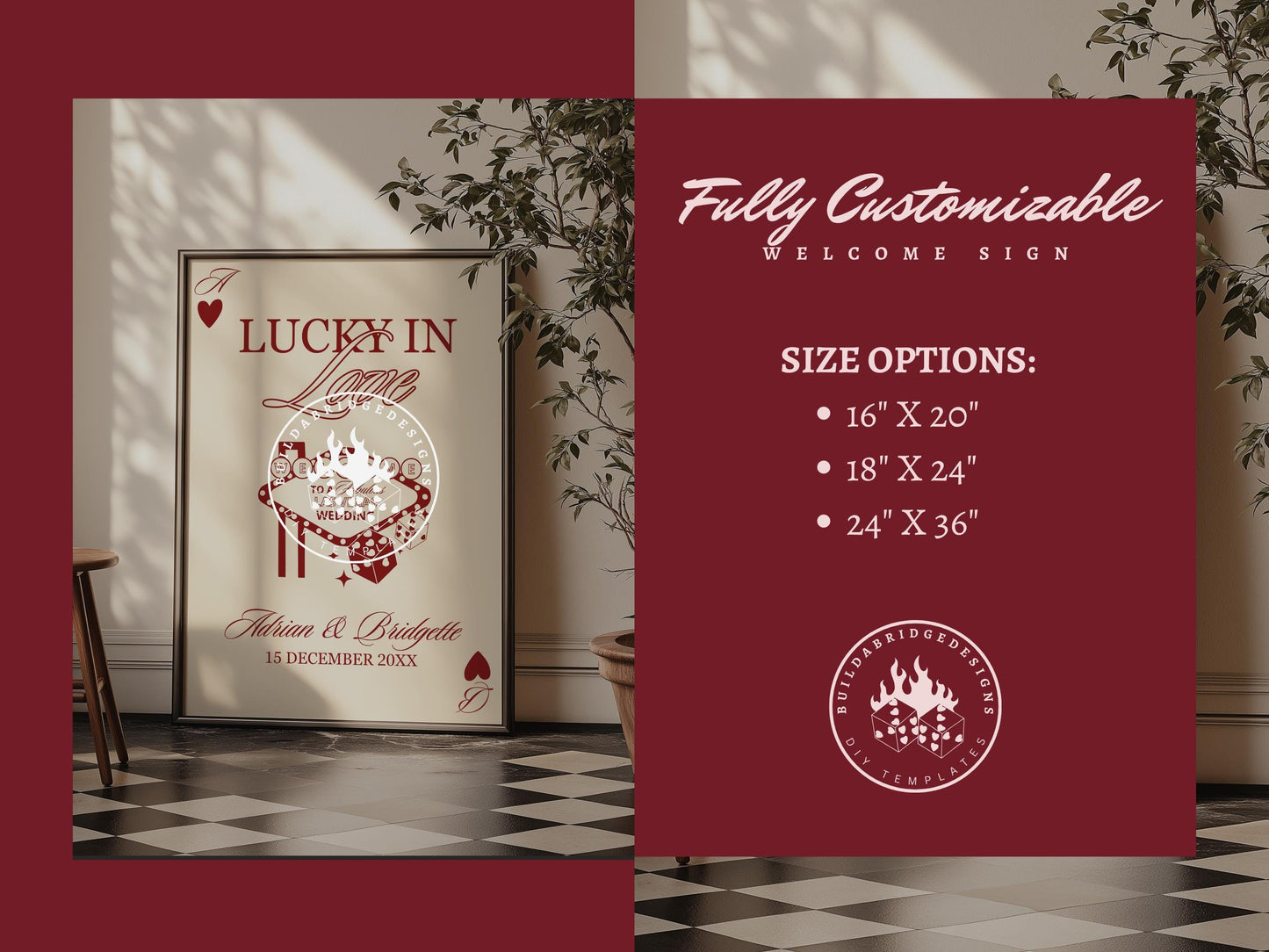 Vegas Wedding Welcome Sign Template Editable Lucky in Love Las Vegas Wedding Welcome Sign Vintage Vegas Reception Party Welcome Sign Custom