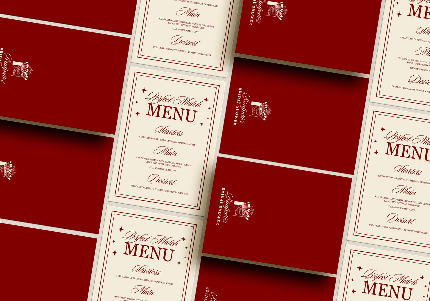 Perfect Match Menu and Place Card Templates Editable Perfect Match Bridal Shower Table Setting Match Made in Heaven Hen Party Elegant