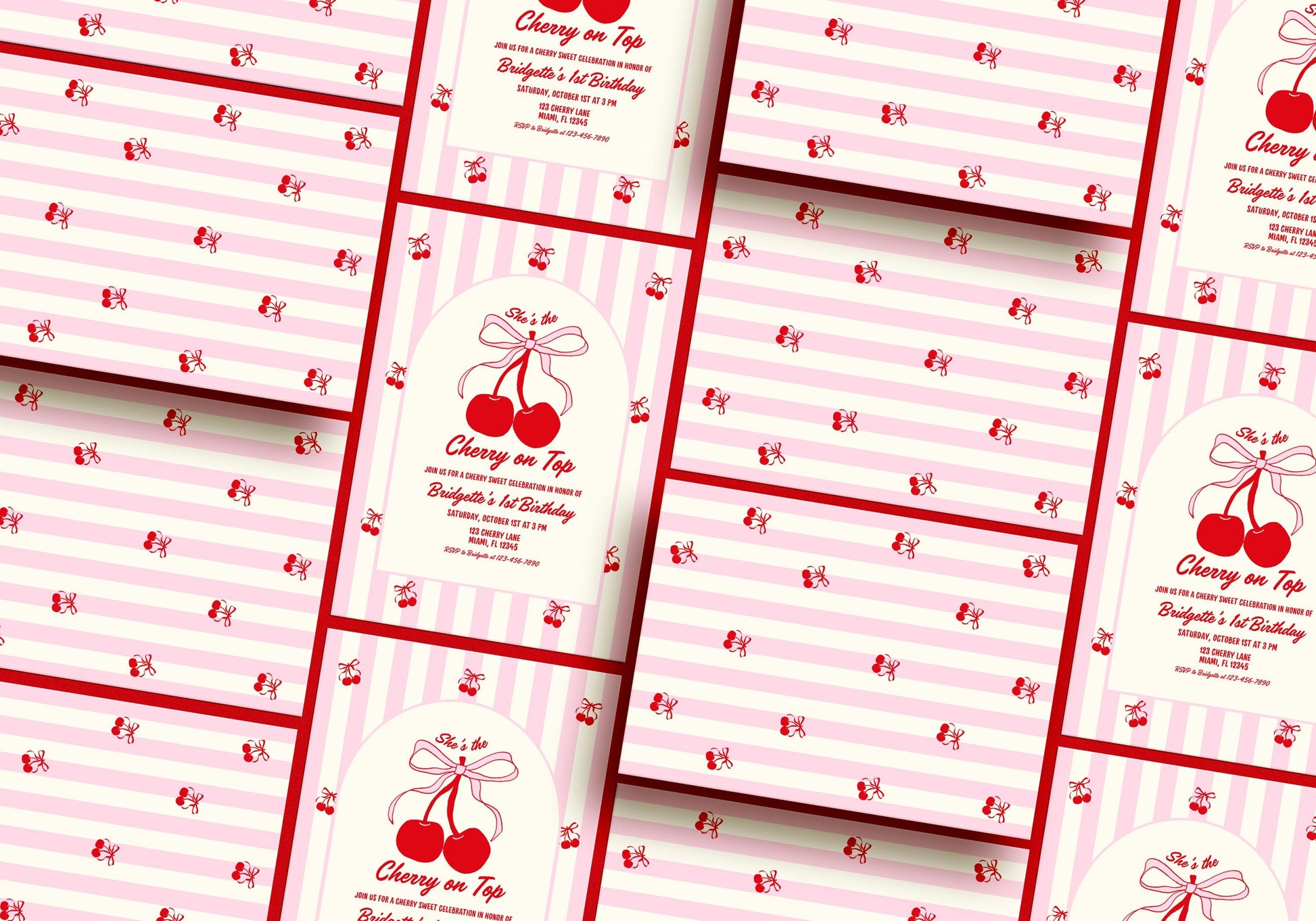 Cherry On Top Birthday Invitation Template Editable Cherry Sweet Romantic Coquette Birthday Cherry First Birthday Hand Drawn Cherry Invite