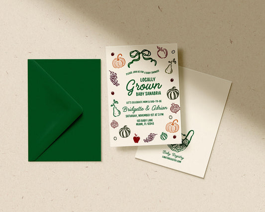 Fall Locally Grown Baby Shower Invitation Template Whimsical Autumn Farmers Market Hand Drawn Baby Shower Invite Custom Baby Sprinkle Invite