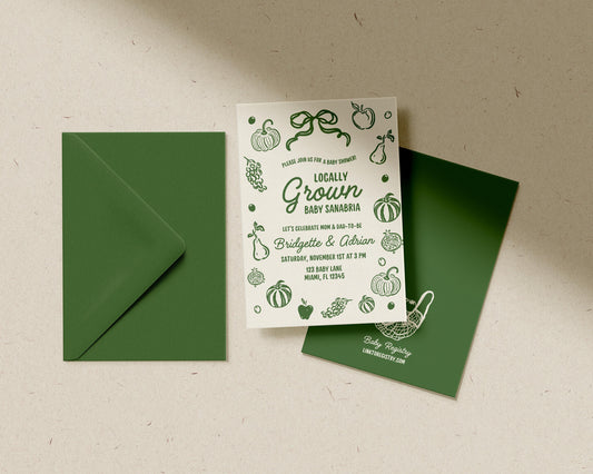 Fall Locally Grown Baby Shower Invitation Template Whimsical Autumn Farmers Market Custom Hand Drawn Baby Shower Handwritten Editable Invite