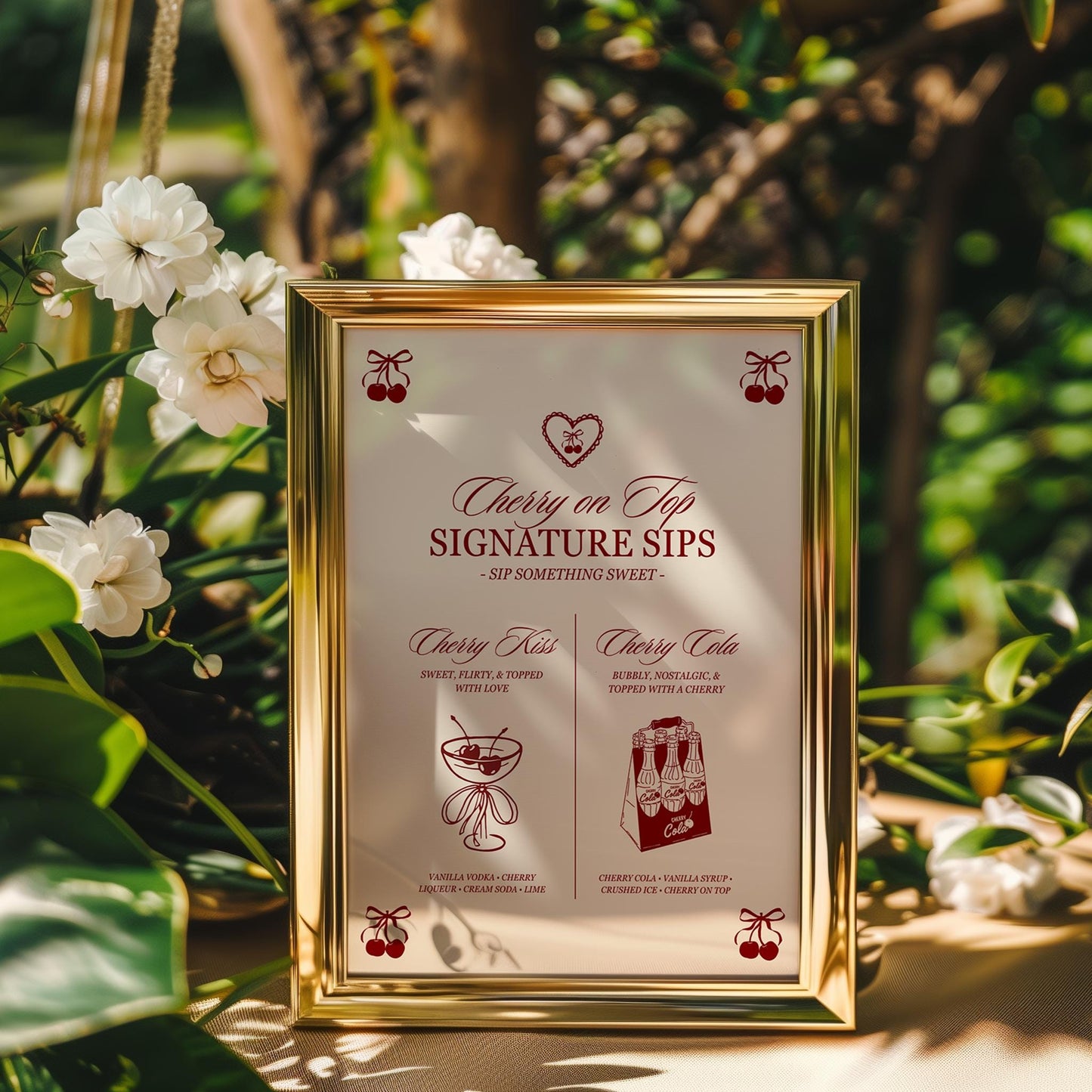 Cherry On Top Signature Drinks Menu Template Editable Romantic Cherry Drinks Menu She's the Cherry On Top Birthday Sign Template Cherry