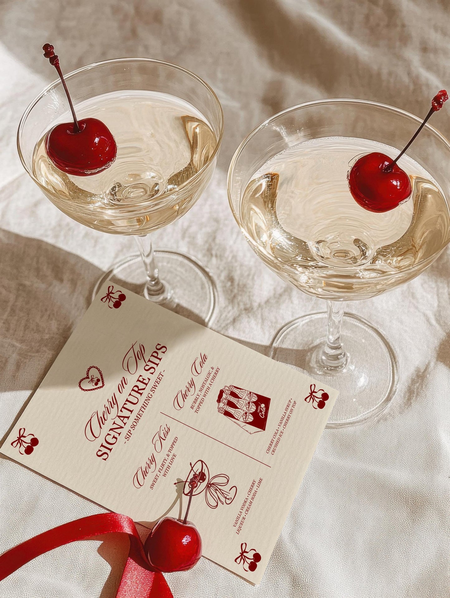 Cherry On Top Signature Drinks Menu Template Editable Romantic Cherry Drinks Menu She's the Cherry On Top Birthday Sign Template Cherry