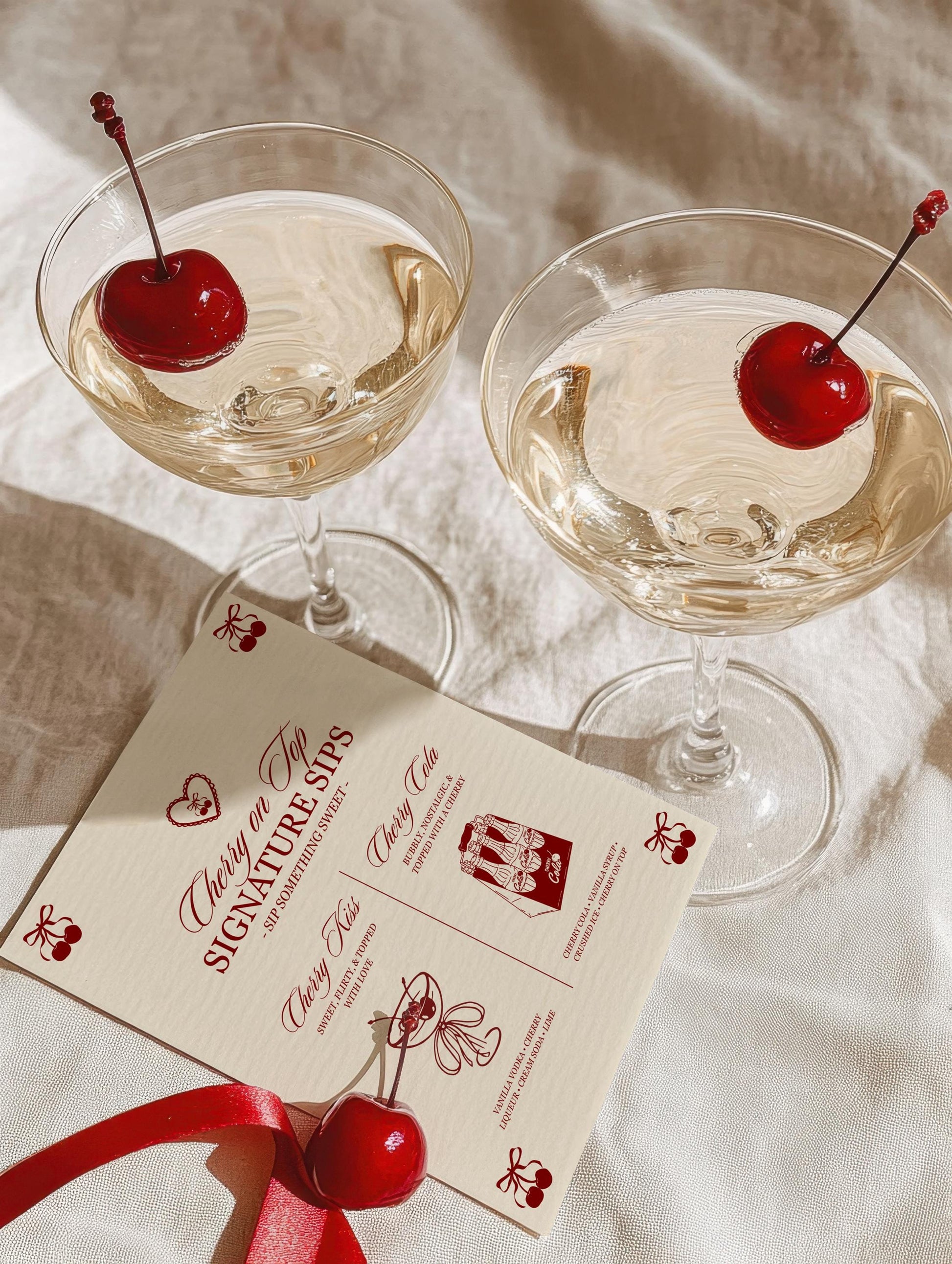 Cherry On Top Signature Drinks Menu Template Editable Romantic Cherry Drinks Menu She's the Cherry On Top Birthday Sign Template Cherry