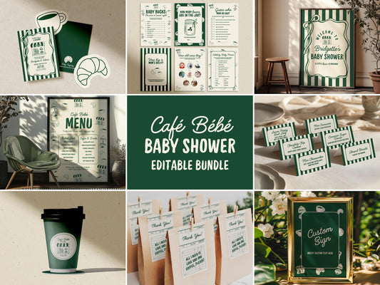 Cafe Bebe Baby Shower Bundle Templates Editable Coffee Shop Baby Shower Invitation Diaper Raffle Baby Is Brewing Home Cafe Baby Shower Games