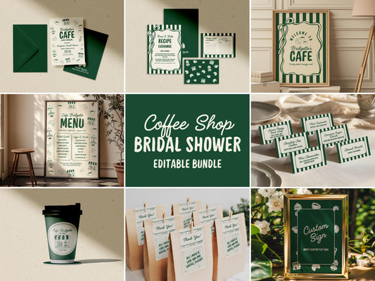 Cafe Bridal Shower Bundle Templates Editable Home Coffee Shop Invitation Coffee Bridal Shower Menu Love is Brewing Home Cafe Welcome Sign