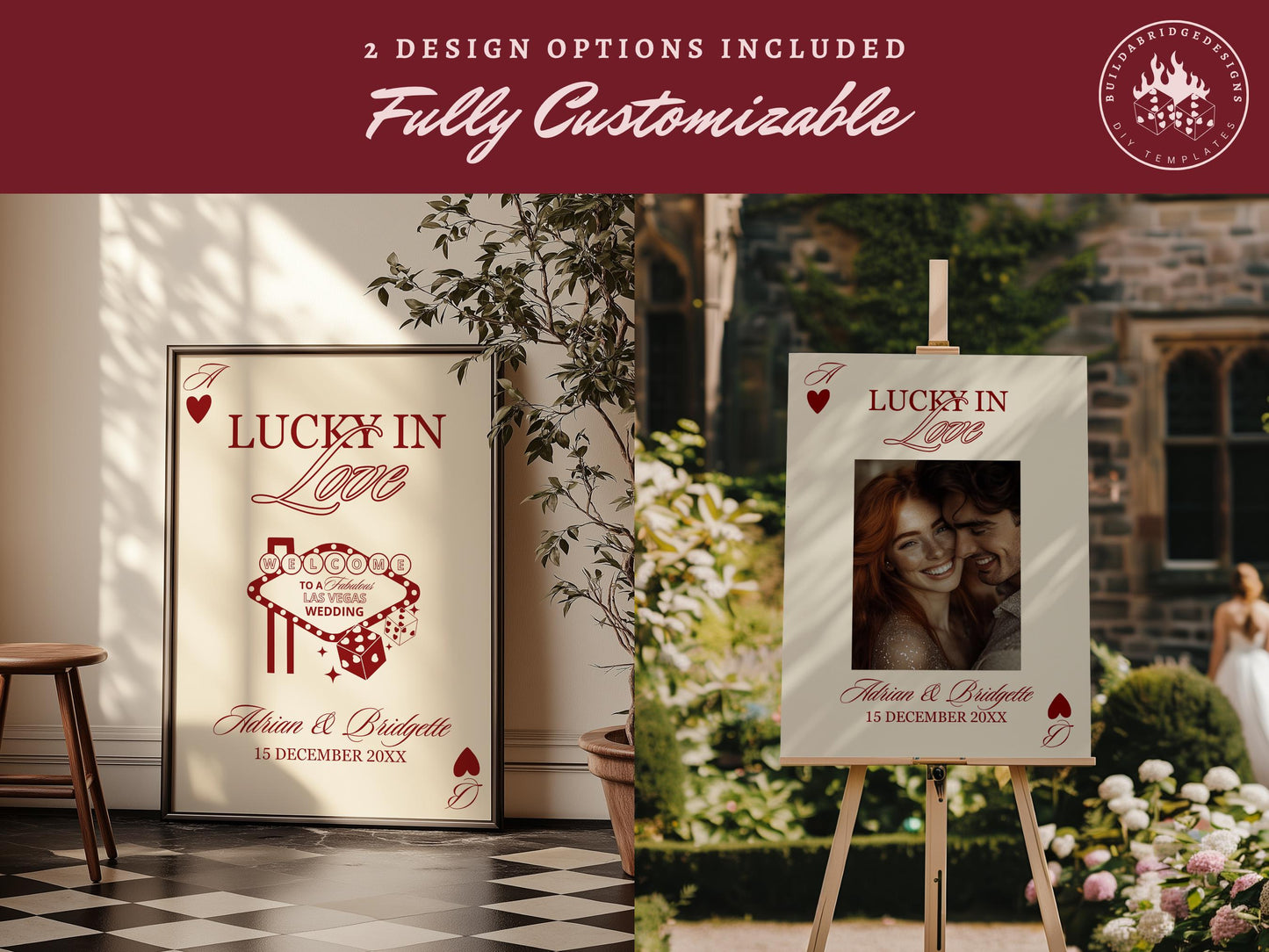 Vegas Wedding Welcome Sign Template Editable Lucky in Love Las Vegas Wedding Welcome Sign Vintage Vegas Reception Party Welcome Sign Custom